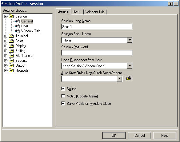 The Settings Group panel