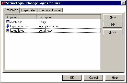 The New button, to add an application