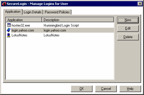 The New button, to add an application