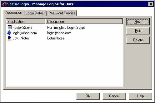 The New button, to add an application