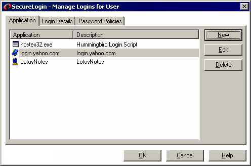 The New button, to add an application