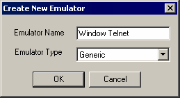 Terminal Launcher[apos  ]s dialog box for creating a new emulator