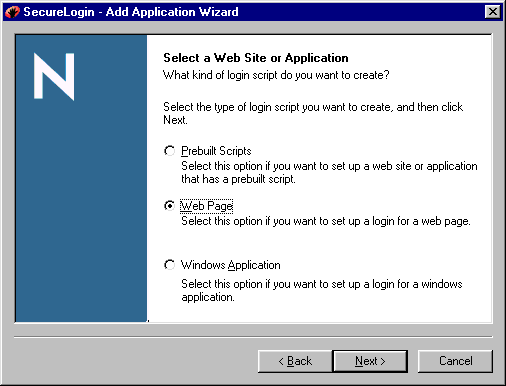 The option to create a script for a Web application
