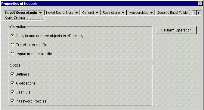 The Copy Settings page