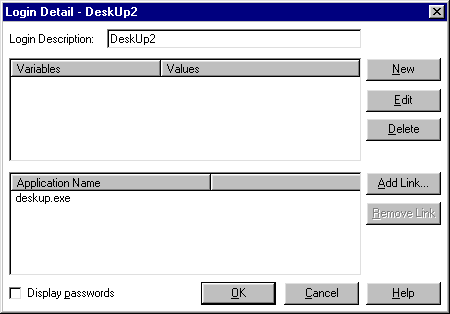 The dialog box to enter variables and values