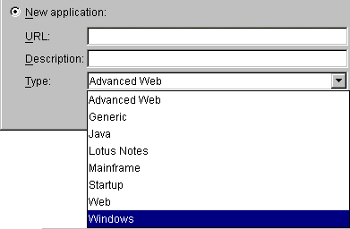 Options in the Type drop-down list