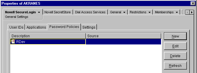 List of password policies