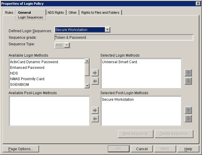 The Login Sequence property page