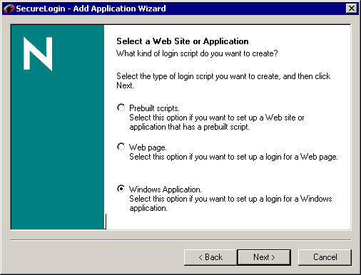The Select a Web Site or Application dialog box.