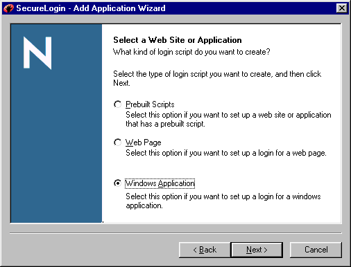 The option to create a login script for a Windows application