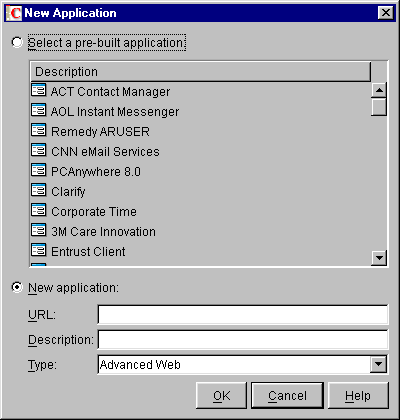 The New Application option