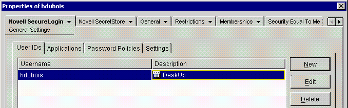 The User ID tab, listing user IDs
