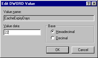 The DWORD Value dialog box