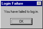 An example login error message box