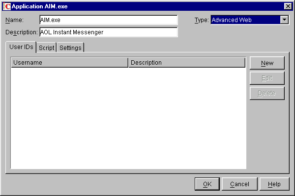 The Type drop-down list on the User IDs page