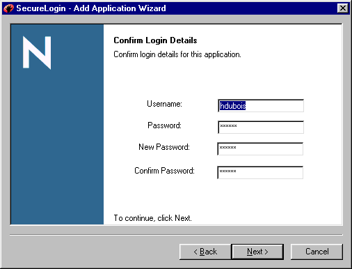 The Confirm Login Details dialog box