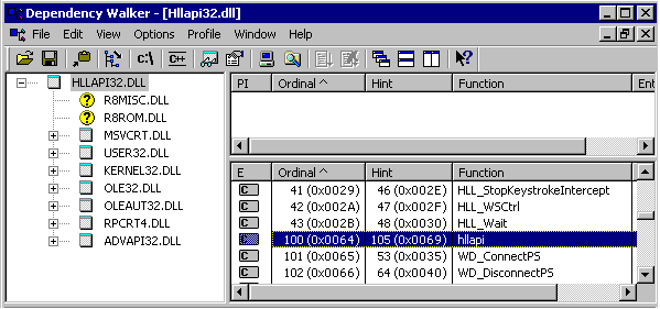 The HLLAPI function type in Dependency Walker
