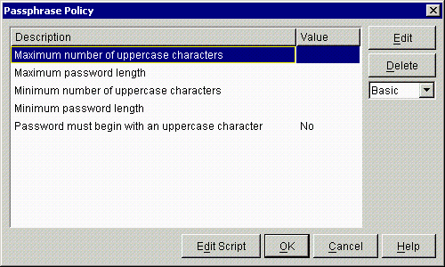 Passphrase policy settings
