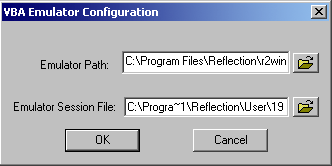 VBA Emulator Configuration dialog box