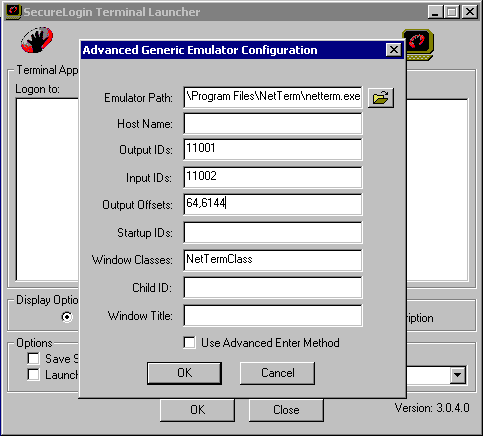 Terminal Launcher's configuration dialog box