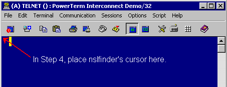 The top-left corner of an emulator's text pane