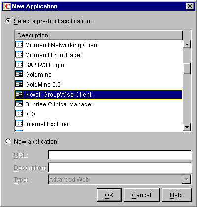 The radio button to select an application that has a prebuilt script