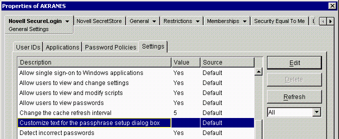 The Settings option to customize introductory Passphrase text