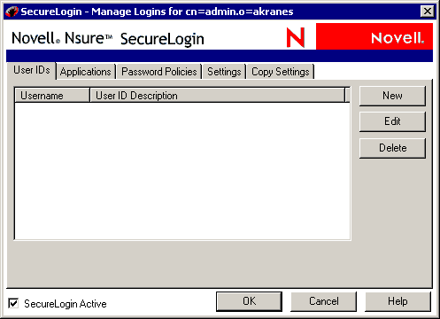 SecureLogin Manager's main page