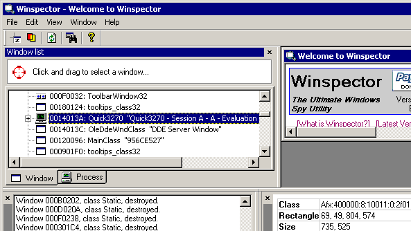 Entries in the Click and Drag to Select a Window pane