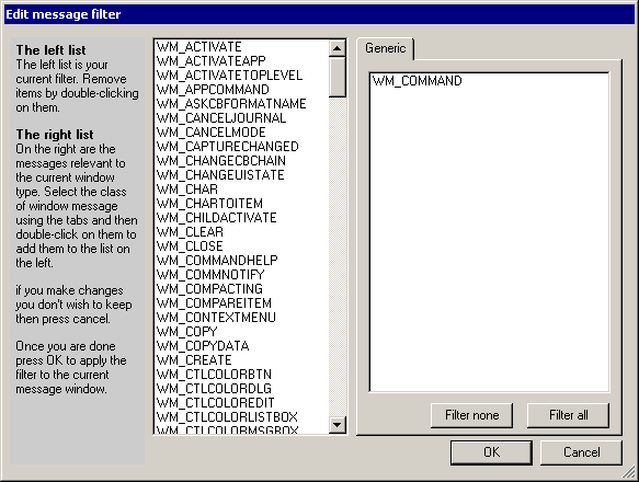 The WM_COMMAND filter selected