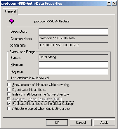 The Replicate This Attribute to the Global Catalog check box