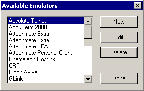 The Available Emulators dialog box