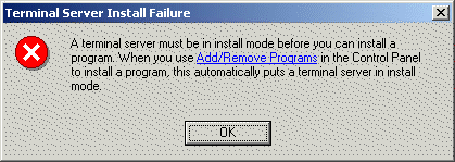 The Terminal Server Install Failure error message