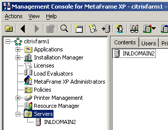 The Servers option in the farm hierarchy