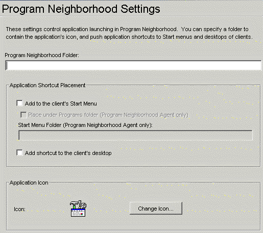The Program Neighborhood Settings dialog box