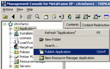 The Applications and Publish Application options