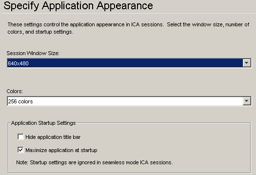 The Specify Application Appearance dialog box