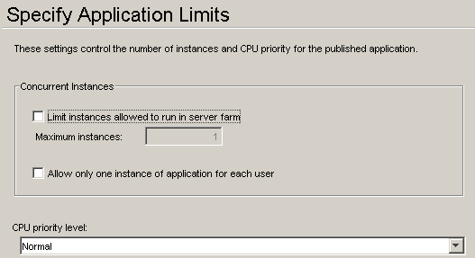 The Specify Application Limits dialog box