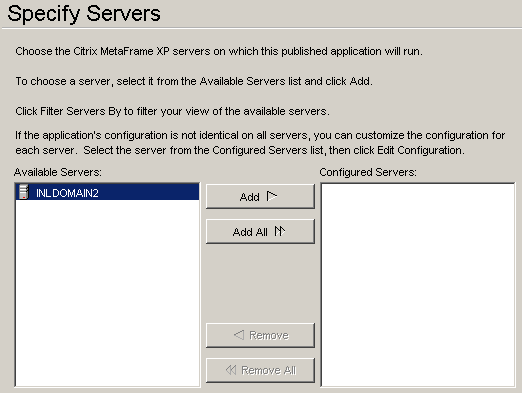The Specify Servers dialog box
