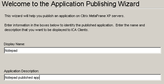 The Display Name and Application Description edit boxes