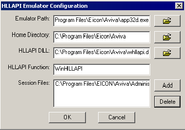 HLLAPI Emulator Configuration dialog box