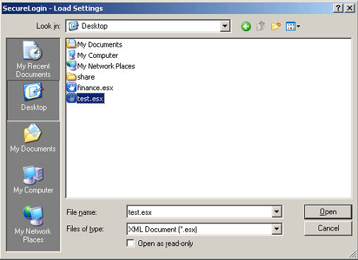 Load settings dialog box