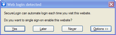  Web login detected dialog box