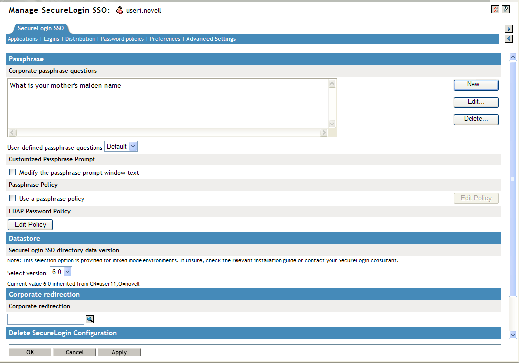 Advanced Settings page