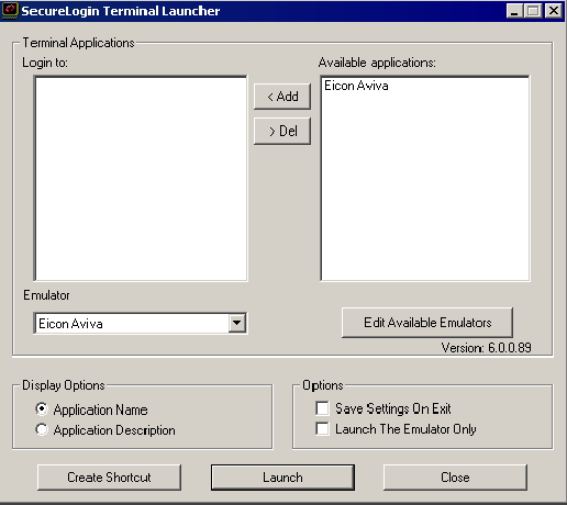 Terminal Launcher dialog box
