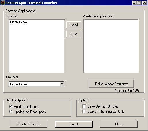 Terminal Launcher dialog box