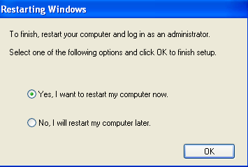 Restarting Windows dialog box