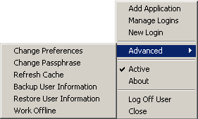 Shortcut menu for SecureLogin Icon