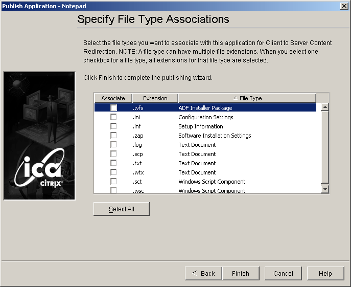 Specify File Type Association dialog box