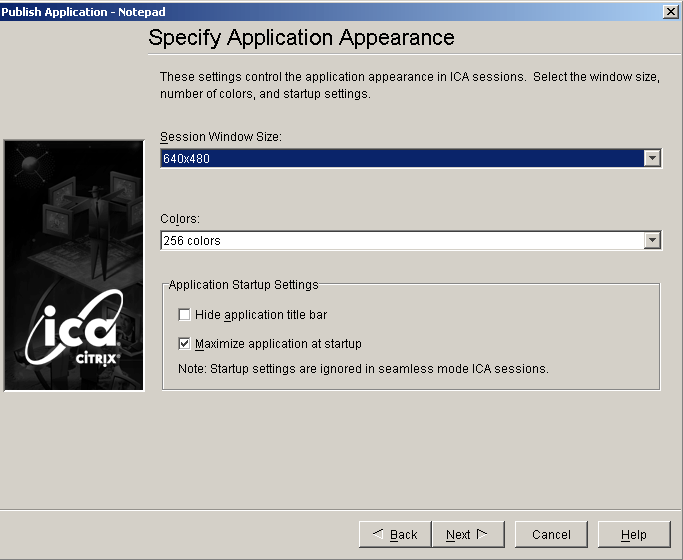 Specify Application Appearance dialog box